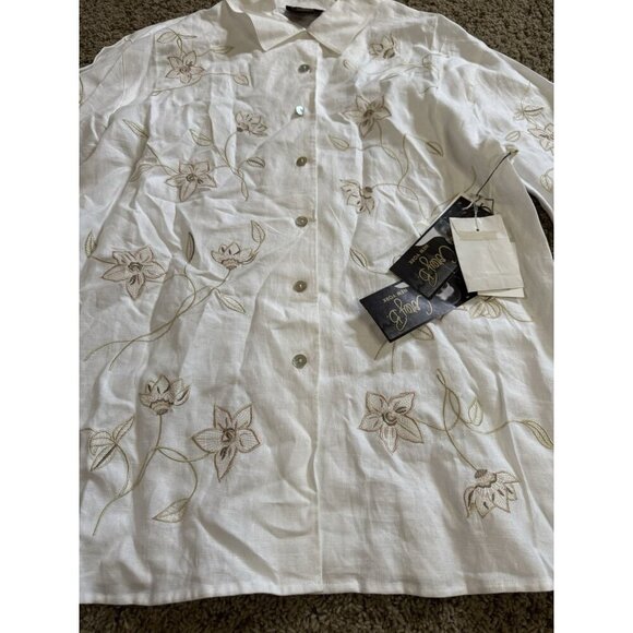 NWT Vintage White Linen Button Tunic Top Embroidered Quiet Luxury Office MEDIUM - Picture 5 of 6